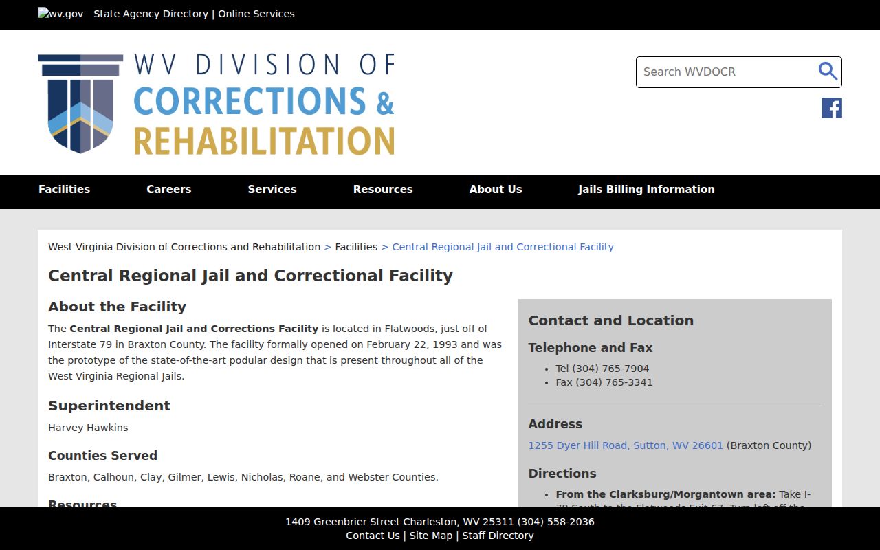 Central Regional Jail for Webster County arrest records