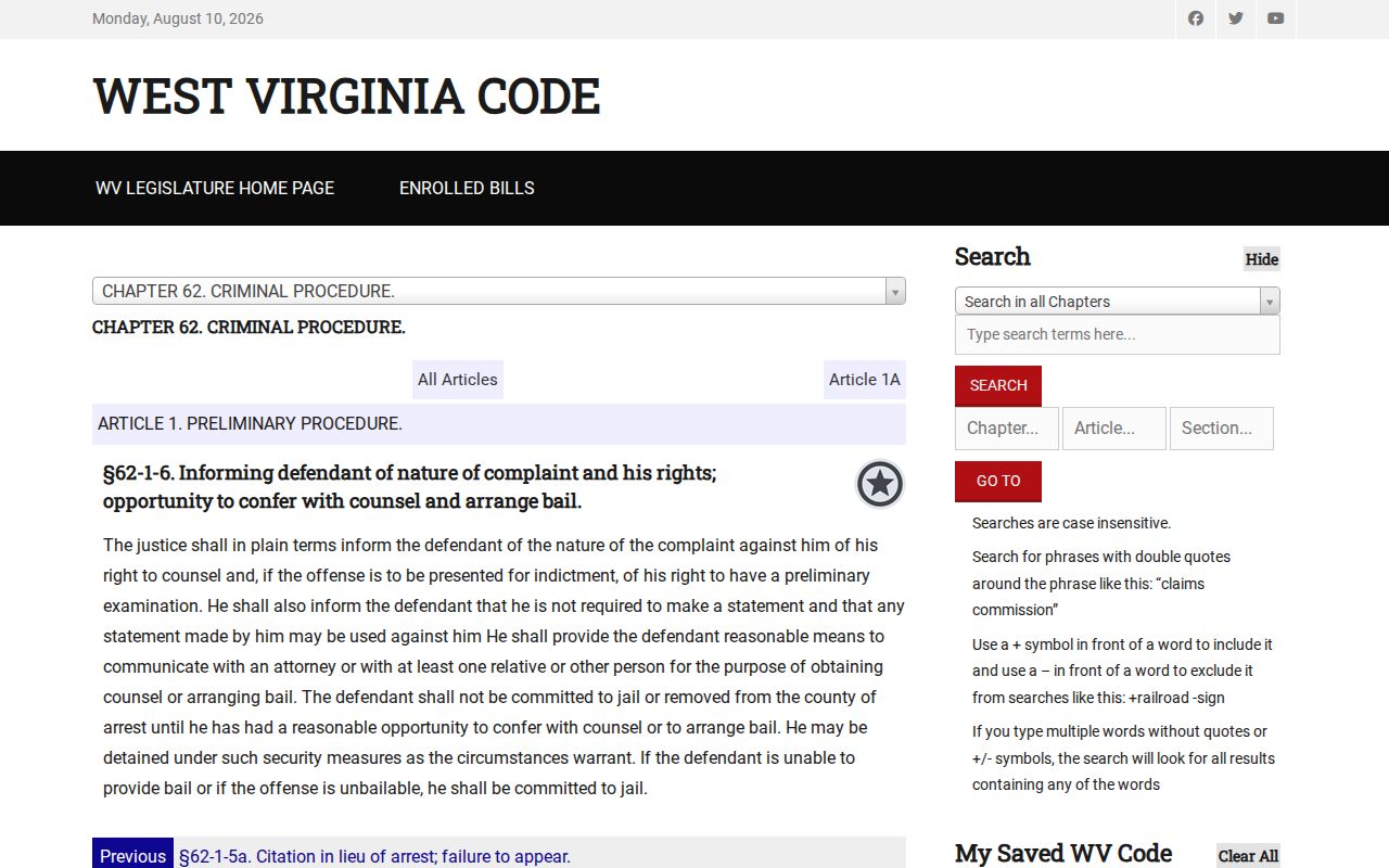 Prompt presentment law for Webster County arrest records