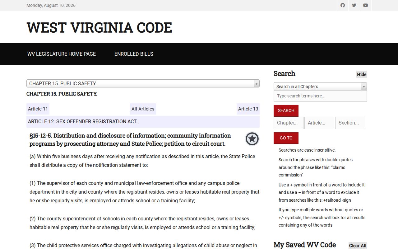 Camden-on-Gauley criminal records registry public disclosure law