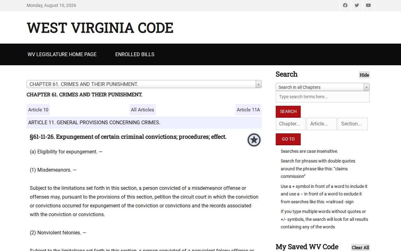 Cowen criminal records conviction expungement requirements