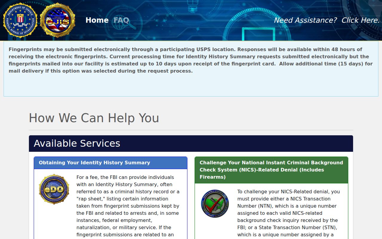 Cowen criminal records FBI electronic identity history portal