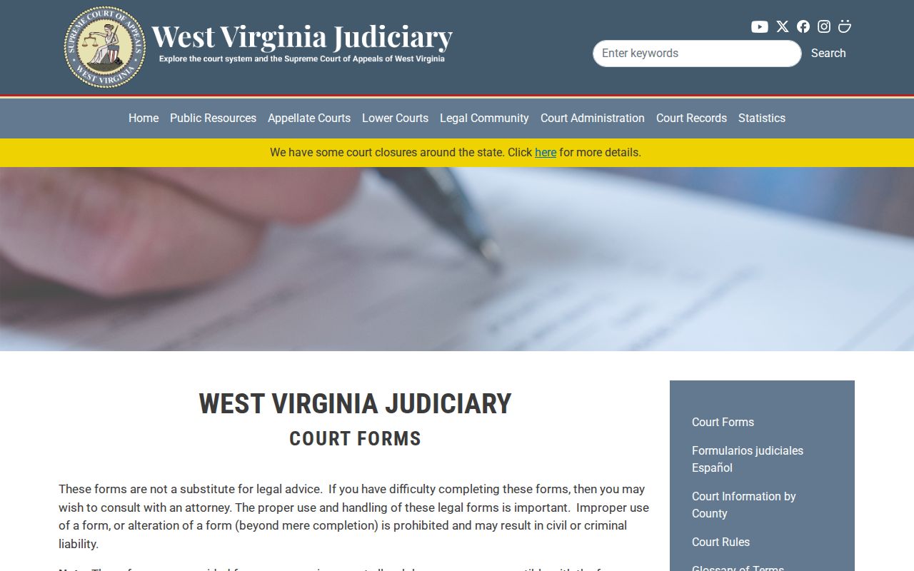 Judiciary forms for Webster County criminal court case records