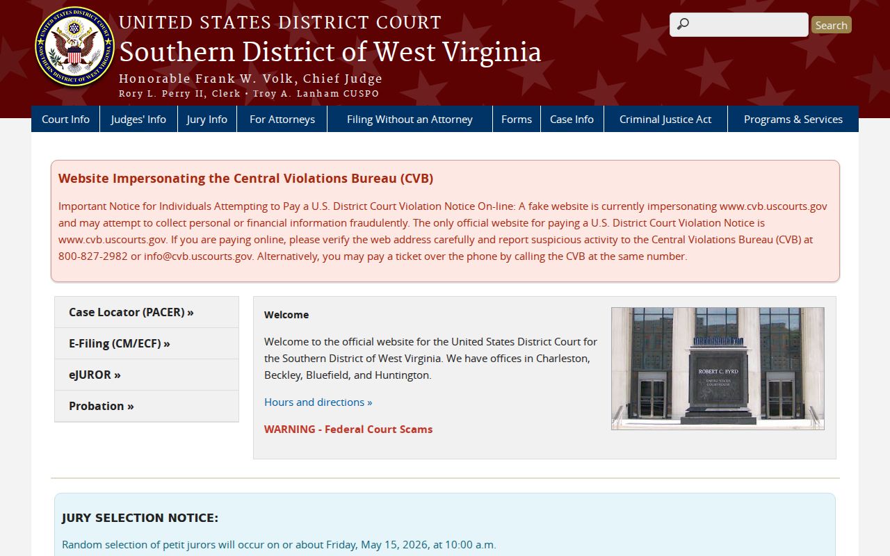 Southern District court for Webster County federal criminal cases