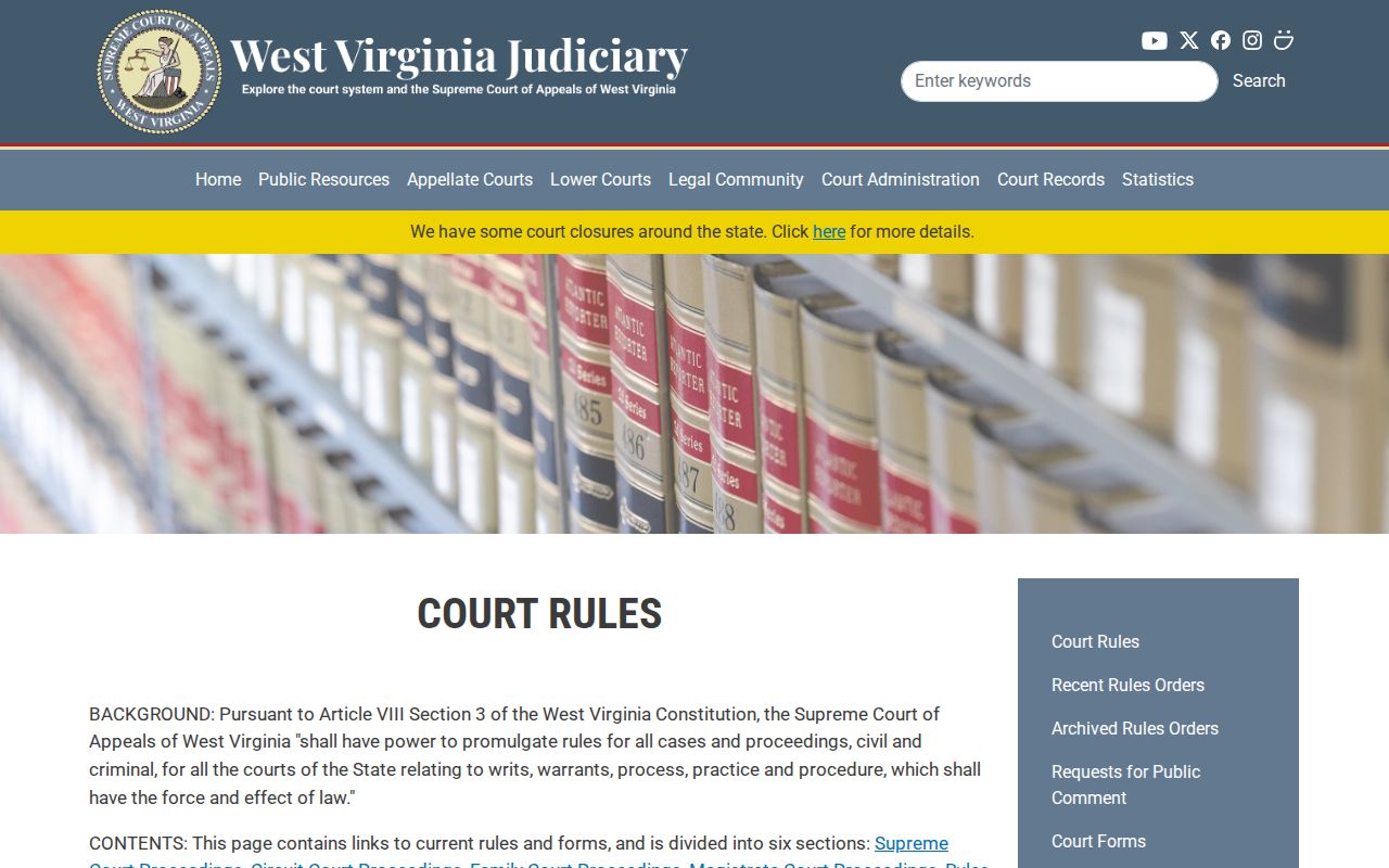 West Virginia court rules for Webster County criminal court cases
