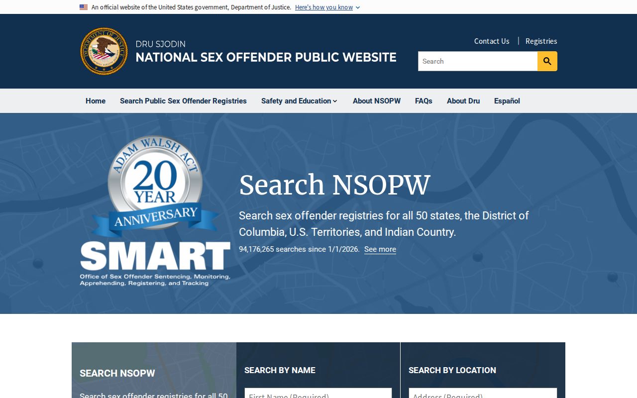 National supplement to Webster County sex offender registry search