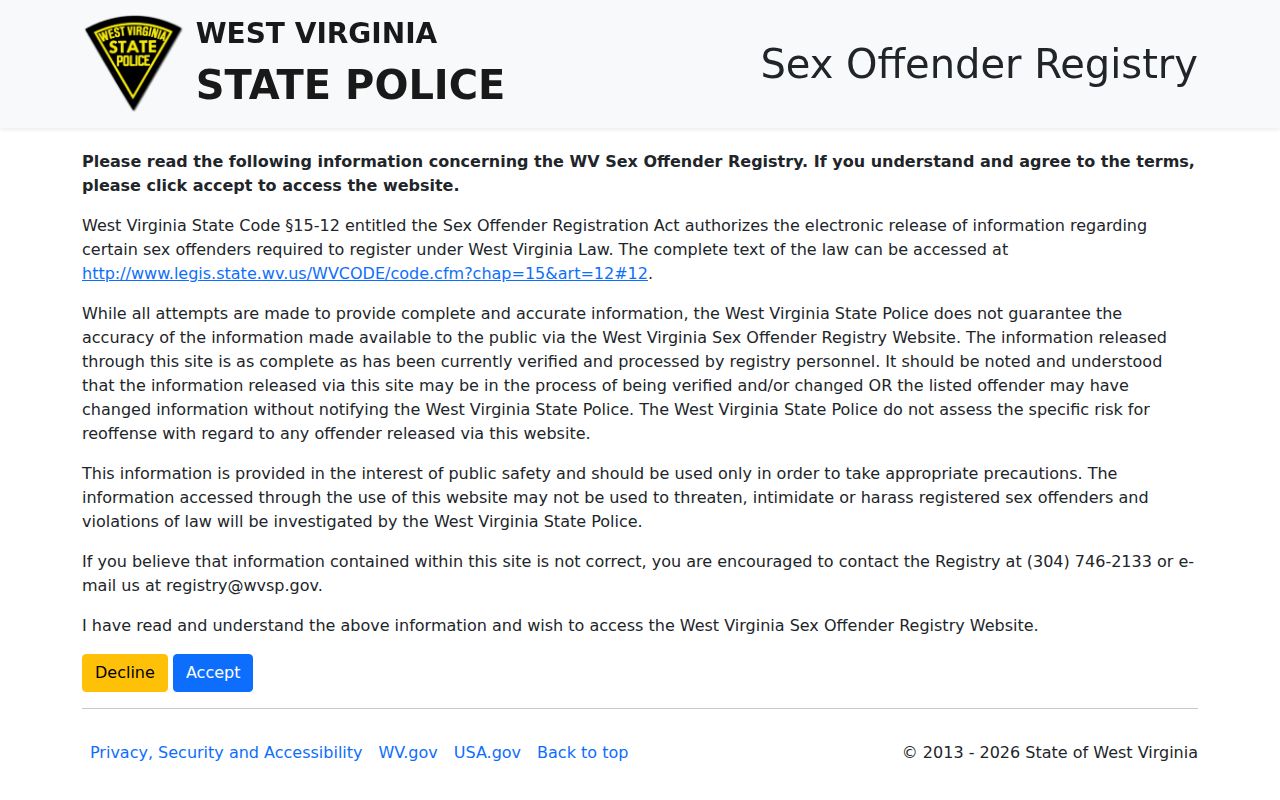 Name search for Webster County sex offender registry records