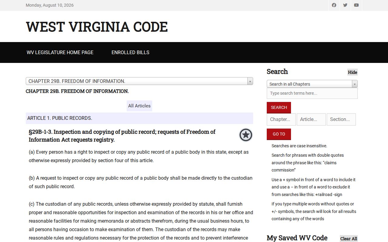 Webster Springs criminal records FOIA request rule