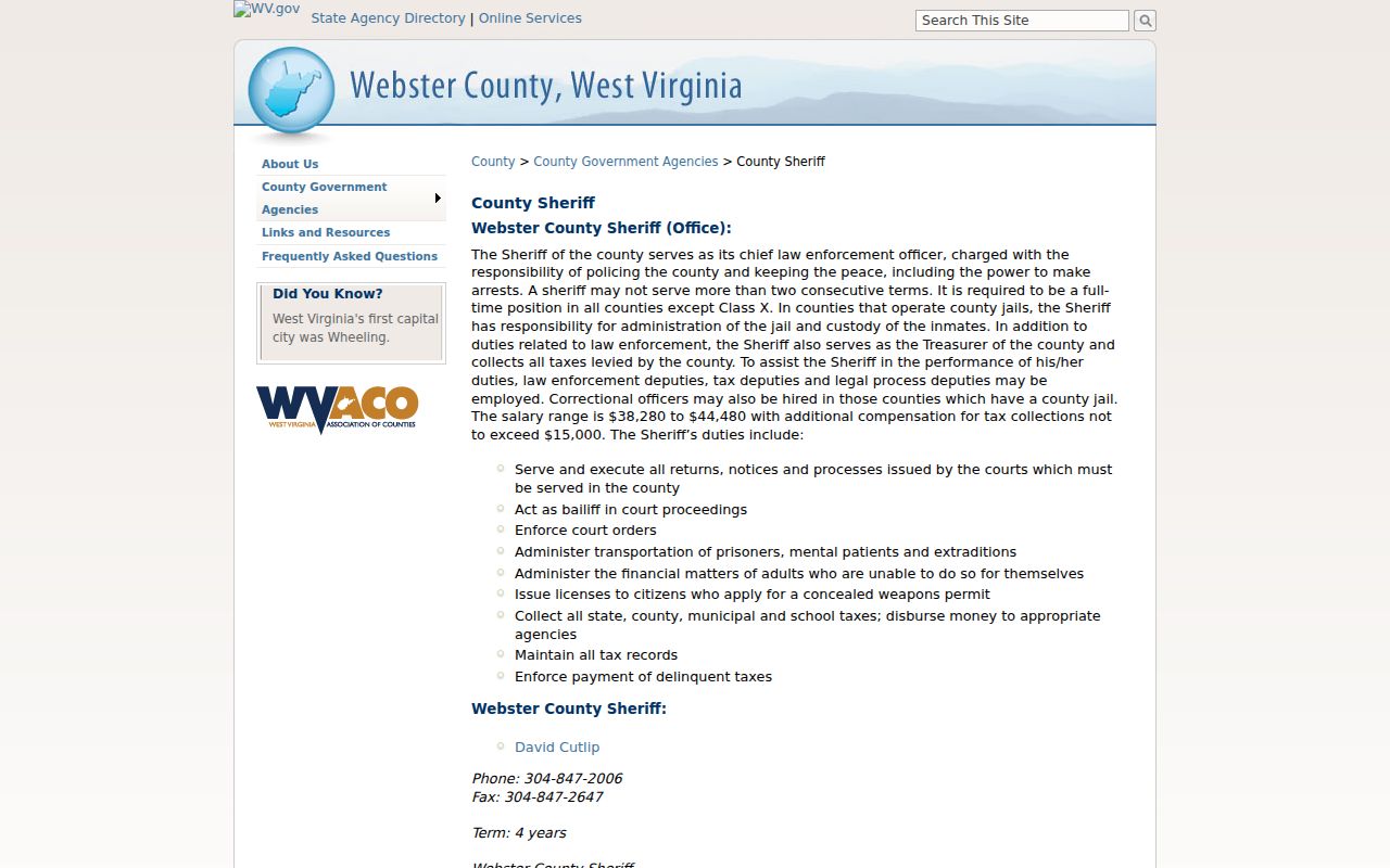 Webster County criminal record request source at the sheriff office