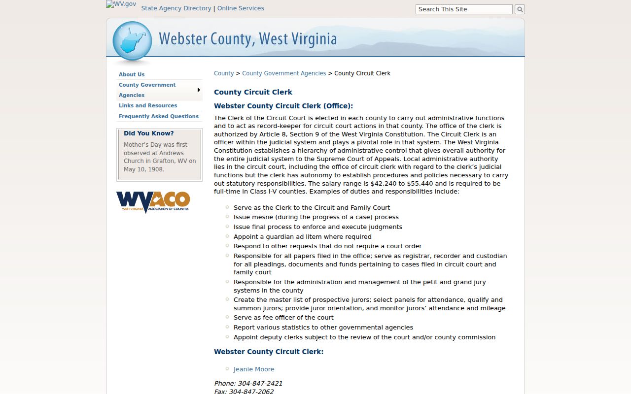 Webster County criminal record correction source at the Circuit Clerk